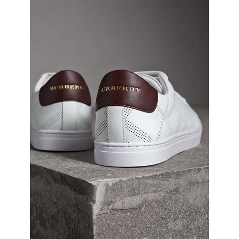 burberry perforated check leather trainers|Burberry Limited.